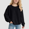 thumbnail image 2 of idosla Girls Oversized Crewneck Sweatshirts Kids Fashion Fleece Drop Shoulder Pullover 5-14 Years (Black, 11-12 Years), 2 of 5
