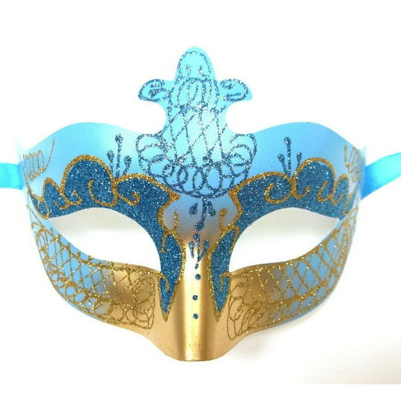 Aqua Blue Gold Scroll Venetian Mask Masquerade Costume Prom Dance Men Woman