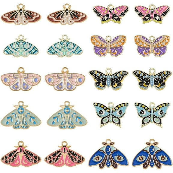 20pcs 10 Styles Moth Charms Gothic Charms Enamel Butterfly Pendants Alloy Insect Charms Metal Animal Charms for Jewelry Necklace Bracelets Earrings Making DIY Crafts