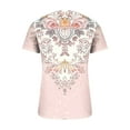 thumbnail image 4 of Lydiaunistar Spring Women's Plus Size Printed Short Sleeve V-Neck Button Down Casual Blouse Tops for Spring, Summer, Party, Work & Vacation - Polyester Fashion Top Pink, 4 of 5
