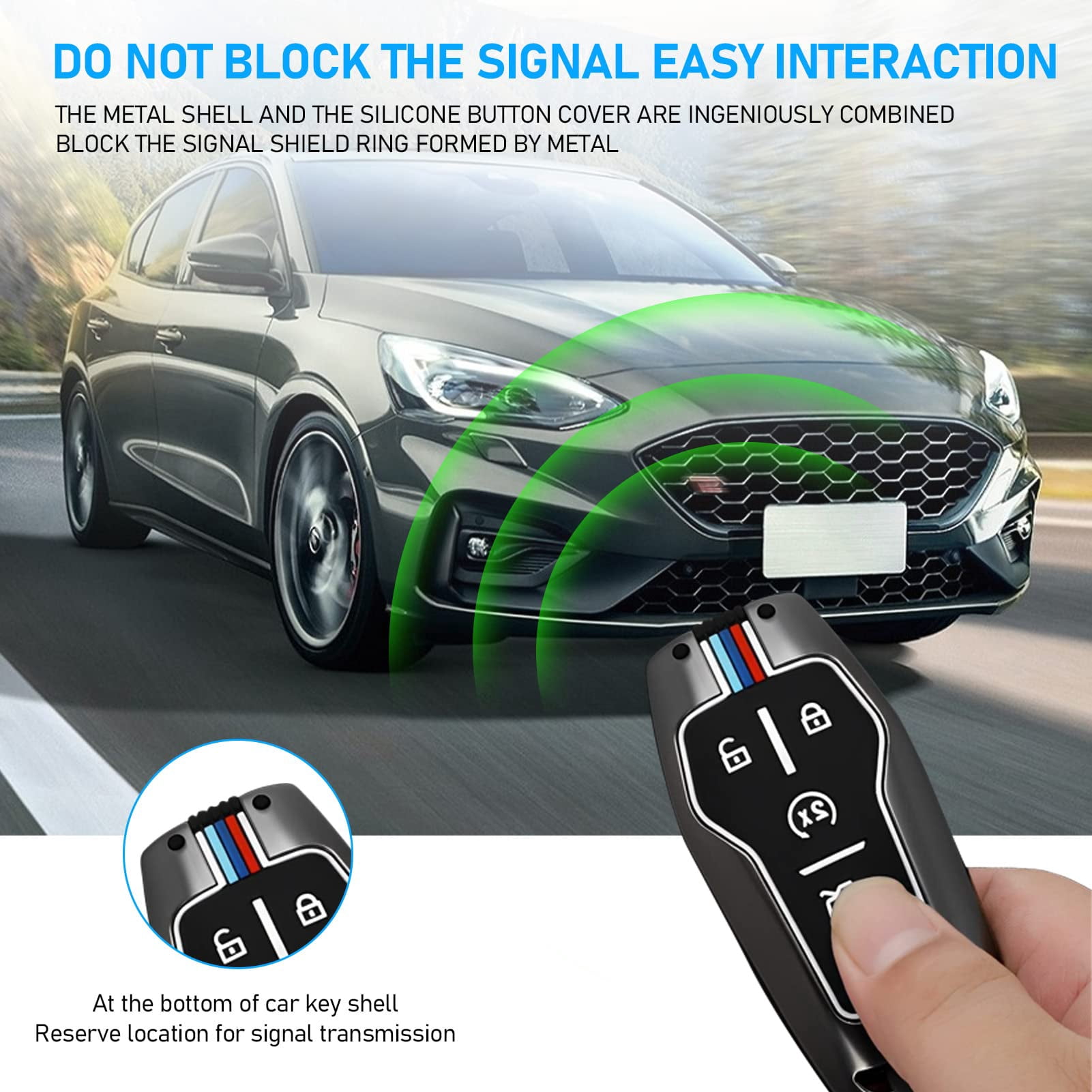 Compatible with Ford Mustang Key Fob Cover,Key Fob Shells Case for F150 Mustang Explorer Edge Fusion Lincoln MKZ MKC MKX,Metal Shell Soft Silicone Full Protection
