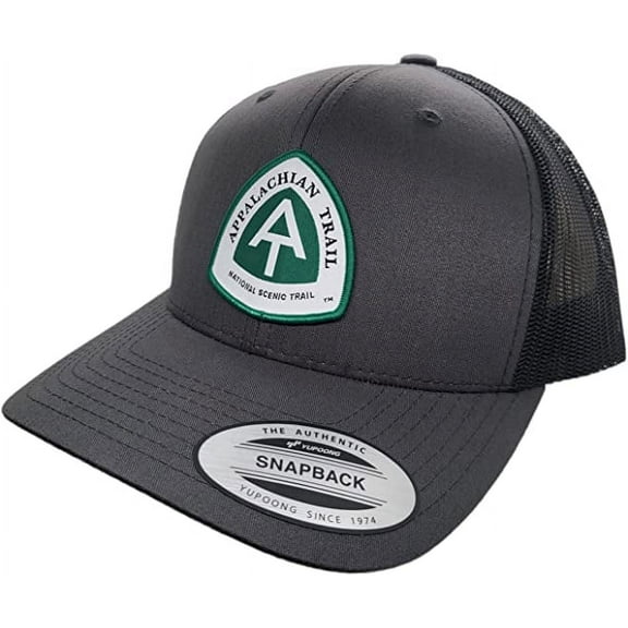 Appalachian Trail Classic Snapback HAT with at Woven Patch (Grey on Black Mesh)