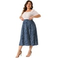 thumbnail image 3 of DARING DIVA Women's Plus Pleated High Waist Midi Casual Floral Skirt 1X Navy Blue, 3 of 6
