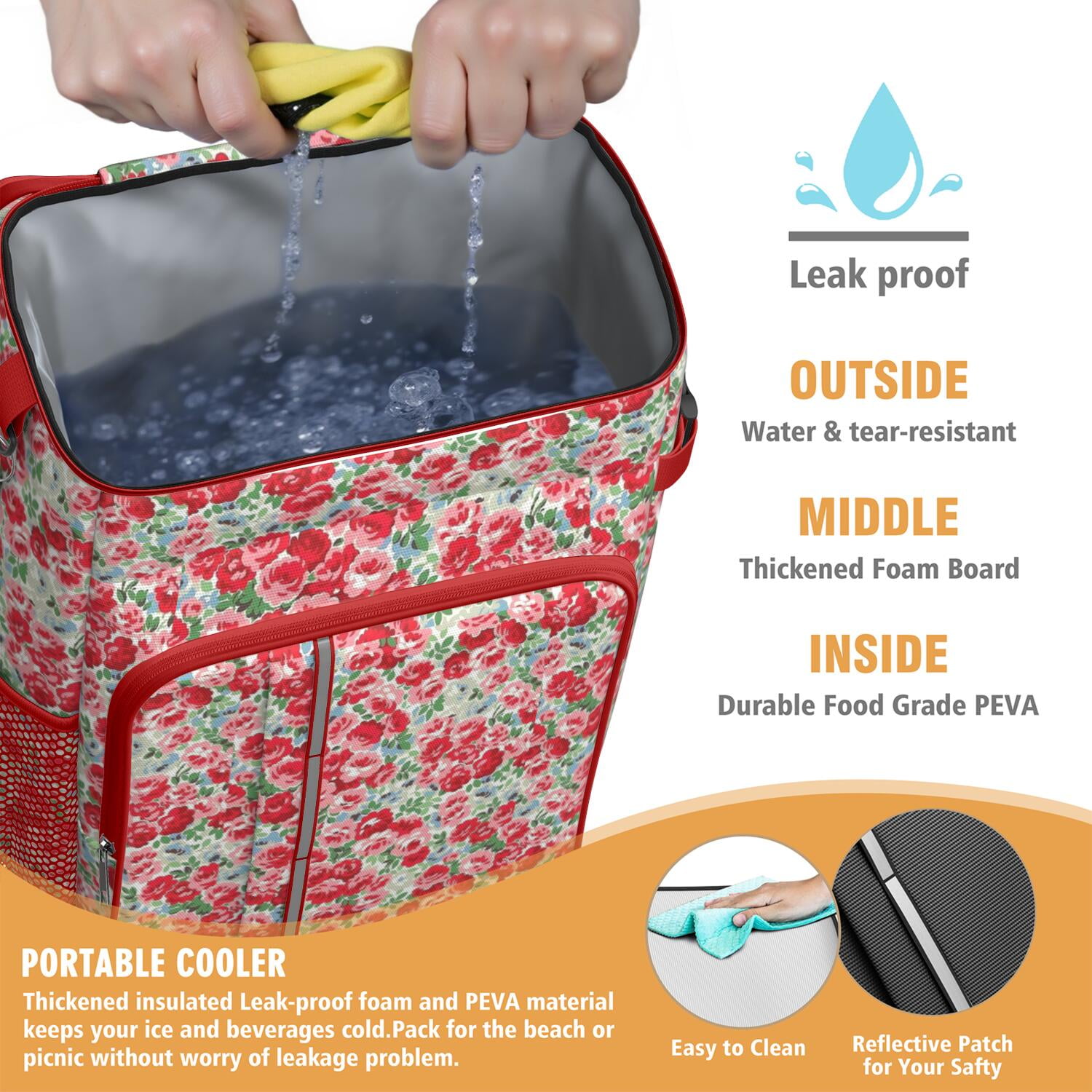 Travel Cooler Bag - Pioneer Flower Camping Beer Cooler Backpack with Bottle Opener- Waterproof Insulated Picnic Backpacks - Cooler Bag for Beach