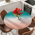 thumbnail image 2 of Teal Pink Ombre Round Tablecloth 36-44 Inch Round Fitted Table Cloth with Elastic Edge, Modern Gradient Abstract Art Waterproof Table Cover Protector for Outdoor Picnic Party Dining, 2 of 9