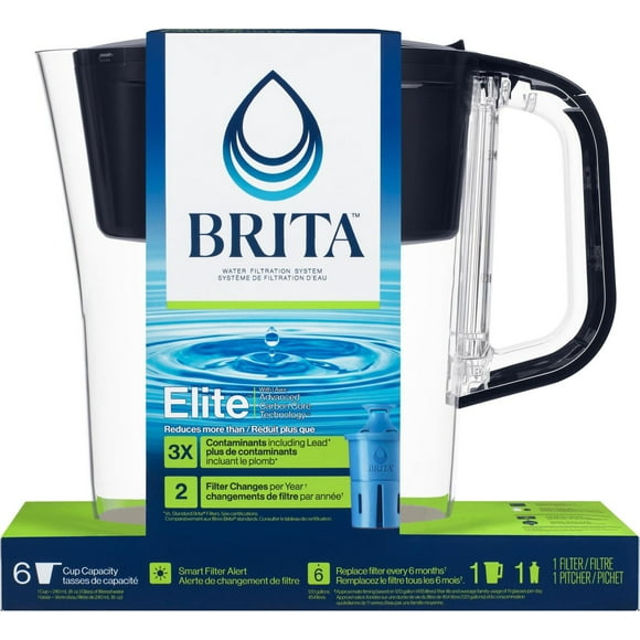 Brita 6 Cup Filter Pitcher with Smart Light Indicator, Reduces Chlorine taste and odour from Tap Water, Filters 151 Litres, Denali,, Black