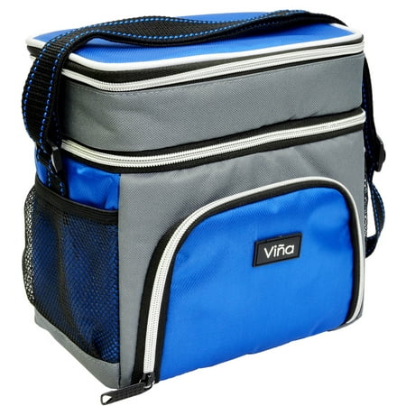Vina Lunch Bag Cooler Tote Thermal Insulated Double Compartment with Zipper Closure Adjustable Shoulder Strap