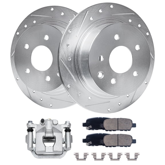 Detroit Axle - Rear Brake Kit for 2002-2018 Nissan Altima 2004-2008 Maxima Drilled Brake Rotors Brake Caliper Ceramic Brakes Pads 2005 2006 2007 Replacement [11.46 inch Rotors]