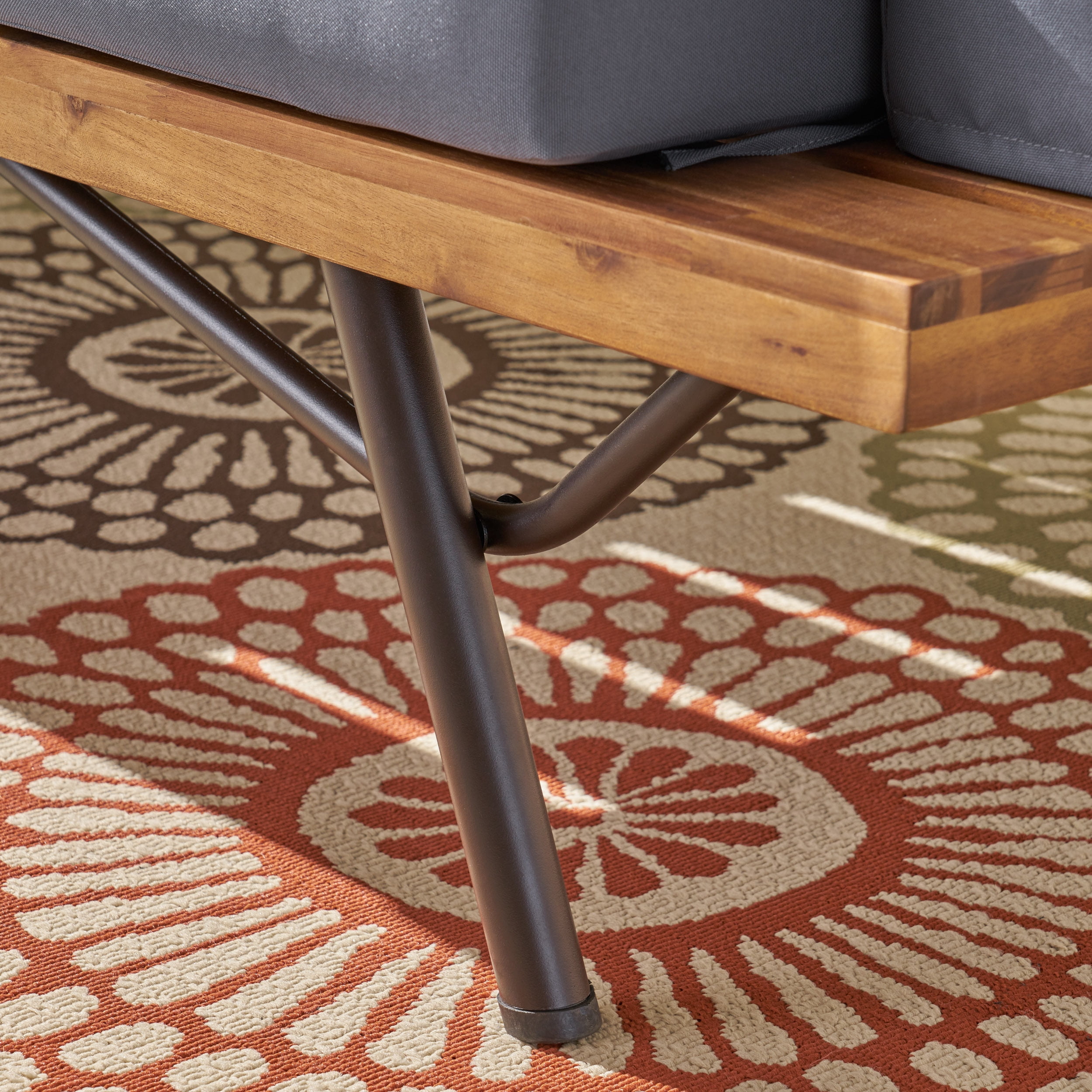 Salma Outdoor Acacia Wood Chat Set, Teak, Dark Gray