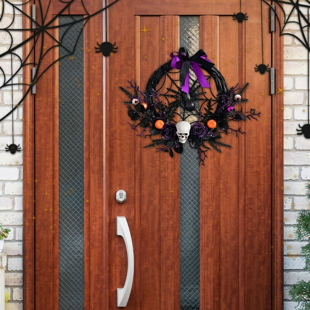 Halloween Simulation Skull Wreath Christmas Balls Scary Party Decoration Door Hanging Purple Wreath Rattan Circles