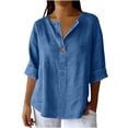 thumbnail image 3 of Kukoosong Women T-shirts Solid Color Elbow-length V-neck Loose Fit Cute Style Soft Comfortable Fabric Summer Daily Wear Tops Tee Shirt for Women, 3 of 7