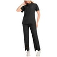 thumbnail image 1 of Nuoqisi Pantalon Utilitaire à Fermeture Éclair Sécurisée pour Femmes et Uniforme de Service à Manches Courtes Col en V - Ensemble de Travail Deux Pièces avec Rangement Amélioré pour les Tâches Actives et Pratiques au Quotidien, 1 of 4