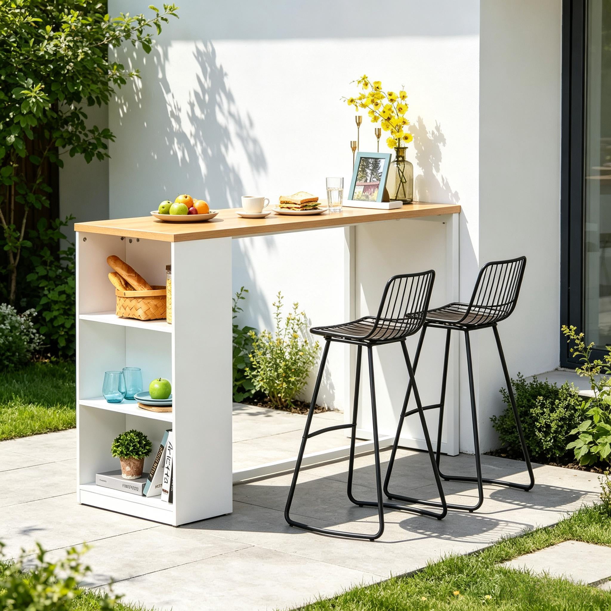 Bar Table with Storage Shelves 45.25x21.75x39.25 Inch Anti-Toppling for Kitchen Dining Room Pub