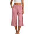 thumbnail image 2 of Yuanlook Women's Cropped Wide Leg Pants, Elastic Waist Large Patch Pockets Relaxed Capri Pants for Casual Outings and Weekend Gatherings S‑XXL, 2 of 9