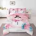thumbnail image 4 of Homewish Kawaii Pink Snowman Full Size Comforter Sets for Teens, Winter Xmas Tree Snowflake Bedding Comforter Set, Fairy Tale Style Reversible Bedding Sets, Luxury Bedroom Decor, 3-Piece, 4 of 8