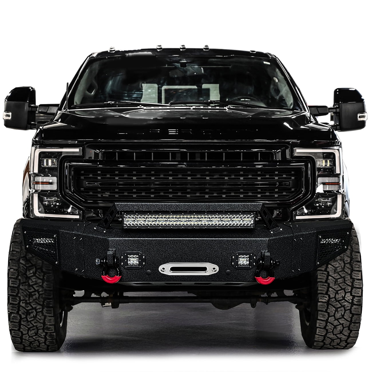 Vijay For 2017-2018-2019-2020-2021-2022 Ford F250/F350/F450 Front and Rear Bumper Textured Black Steel with Light and D-ring