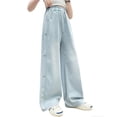 thumbnail image 4 of Dpytoraw Girls Tencel Jeans, Wide Leg Loose Fit Summer Korean Pants Blue Size 5-6 Years, 4 of 6