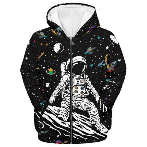 WOYY Boys Full-Zip Hoodie Astronaut Print Hooded Sweatshirt, Sizes 18-24M