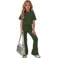 thumbnail image 5 of biudgviw Girls Clothes 2 Piece Outfits Summer Crewneck Short Sleeve T Shirts with Flare Pants Casual Clothing Set 5-15 Years, 5 of 7