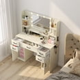 thumbnail image 3 of Manxile Makeup Vanity with Lighted Mirror & Charging Stations & 7 Open Storage Shelves, 5 Drawers, 2 Large Cabinets, 3 of 10
