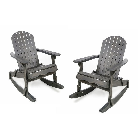 GDF Studio Cartagena Outdoor Acacia Wood Adirondack Rocking Chairs, Set of 2, Dark Gray