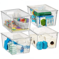 thumbnail image 2 of X-Large Clear Plastic Storage Bins with Lids, 4-Pack, Stackable and Shatterproof, 12.5" x 9.5" x 7", Modern Rectangular Design, 2 of 7