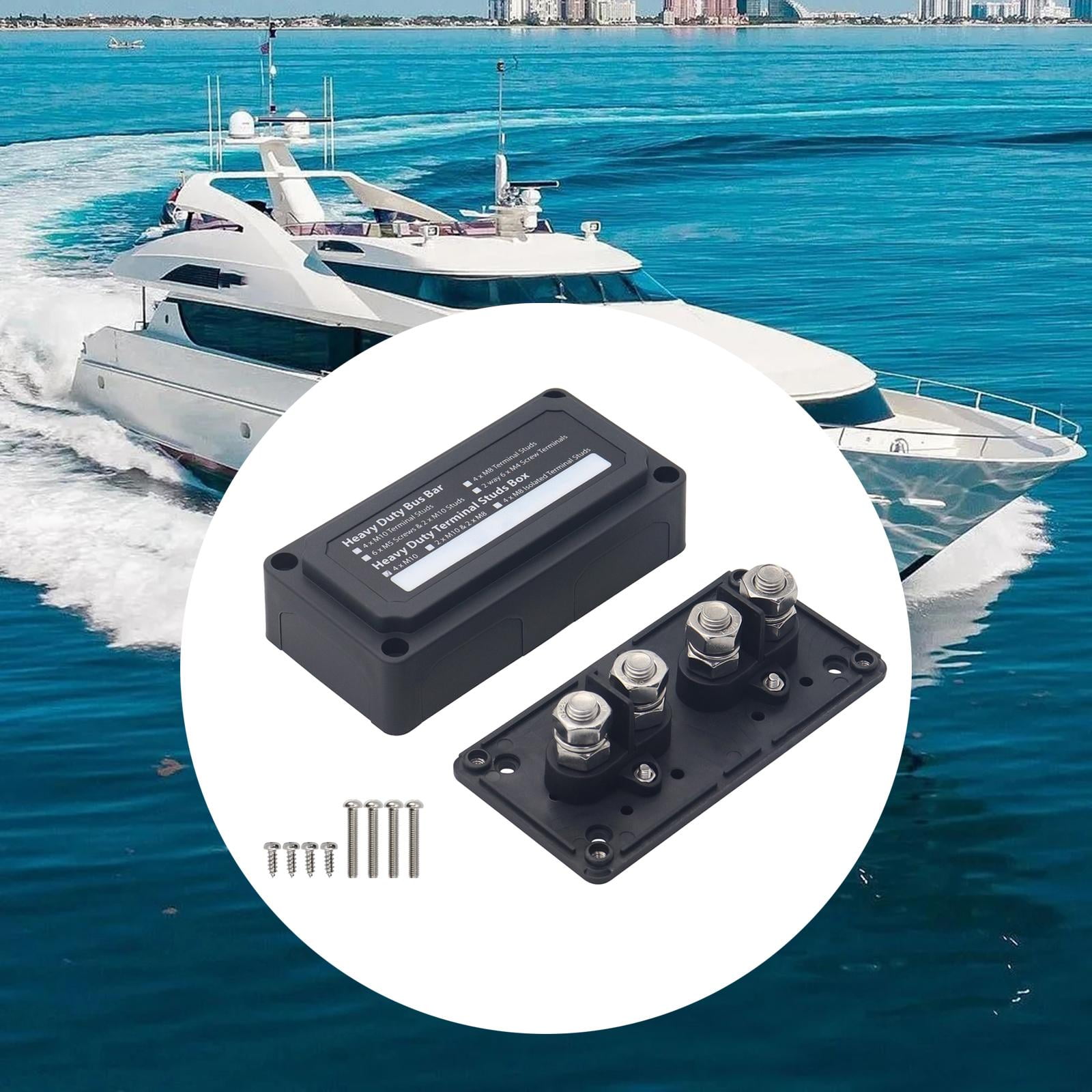 Power Distribution Terminal Block Busbar Box Bus Bar for Yacht RV Boats Black 4 x M10