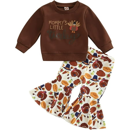 

PIKADINGNIS 0-4T Kids Toddler Baby Girls Halloween Clothes Letter Print Long Sleeve Sweatshirt Leopard Bell Bottom Long Pants Set