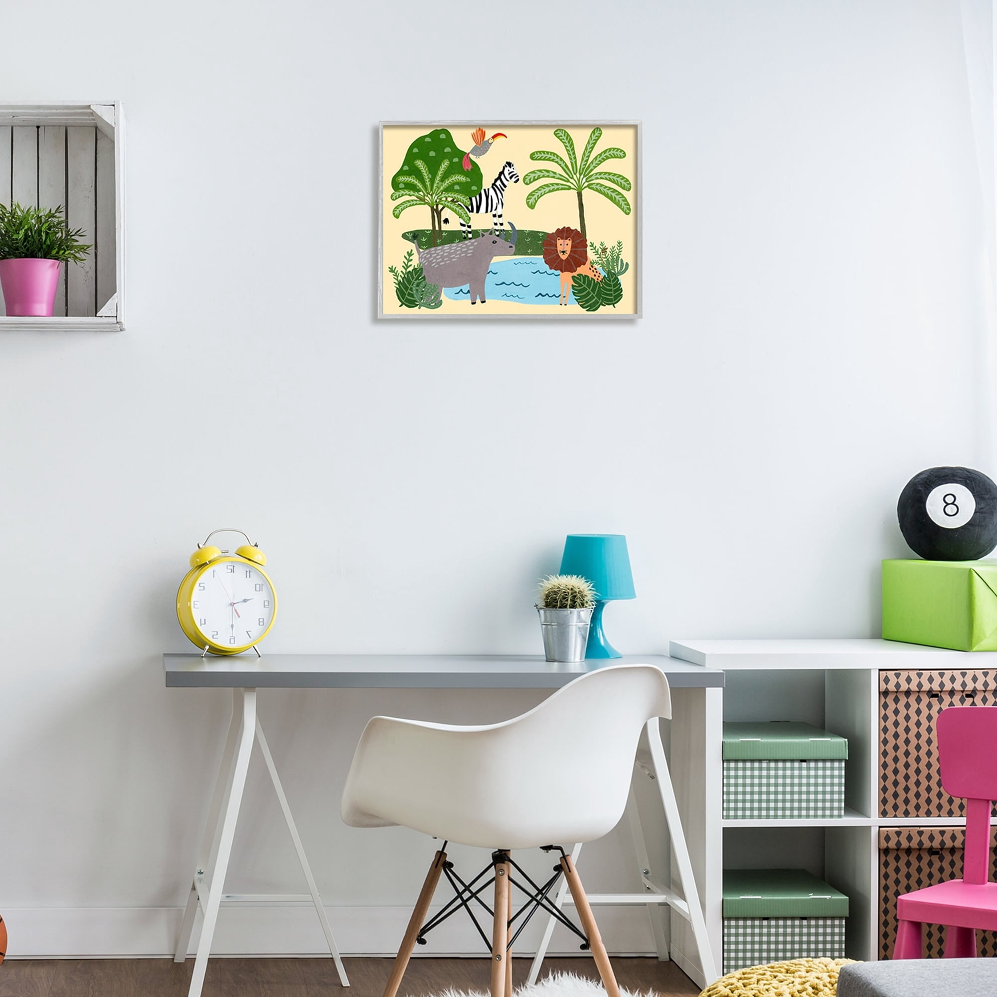 Stupell Industries Whimiscal Wild Animals Botanical Wildlife Collage Graphic Art Gray Framed Art Print Wall Art, 20x16, by Regina Moore