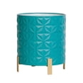 thumbnail image 2 of Geometric Metal Planter Pot With 4-Leg Gold Metal Base - Turquoise - 14"H x 13"W, 2 of 4