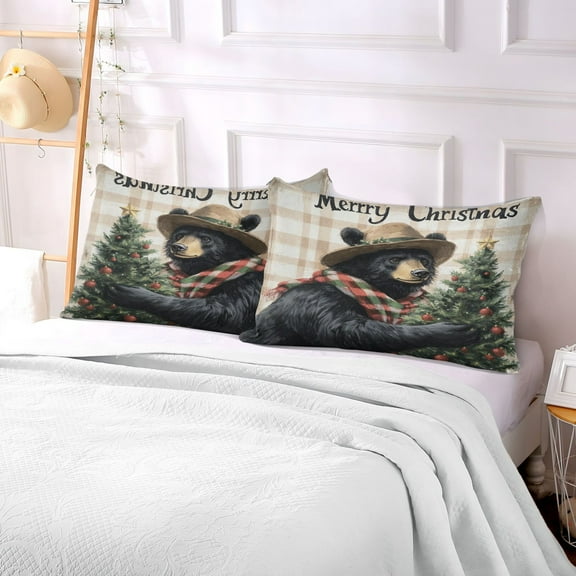 Pillow Case Plush Pillow Black Bear with Christmas Tree Case standard size/King size/Queen size Bed Pillow Pillowcases