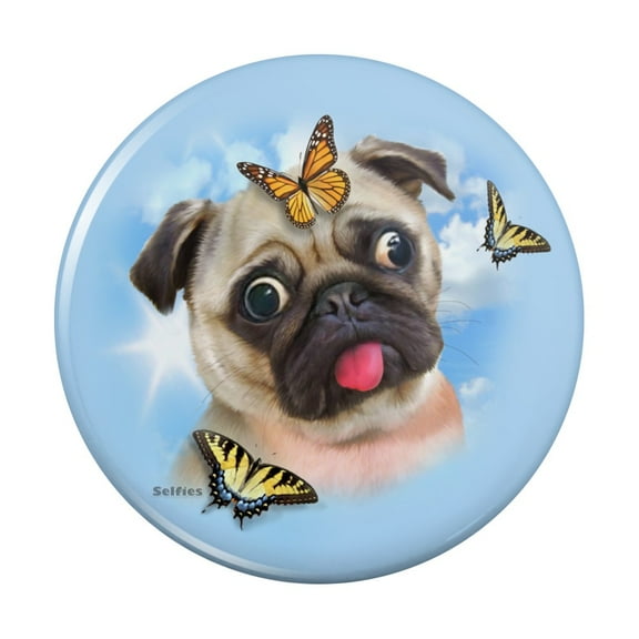 Pug Dog Butterflies Selfie Kitchen Refrigerator Locker Button Magnet