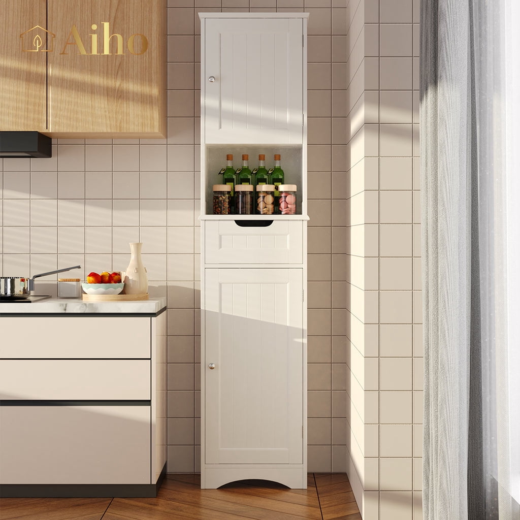 Aiho 67 " Bathroom Storage Cabinet with Adjustable Shelves, Kitchen Pantry with Drawer and Doors for Bathroom, Freestanding - Brown