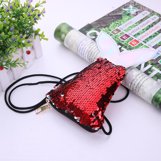 Bolsa Monedero de lentejuelas con cola de pez para niños y niñas, bandolera, cartera de hombro (rojo) Tmvgtek Para estrenar