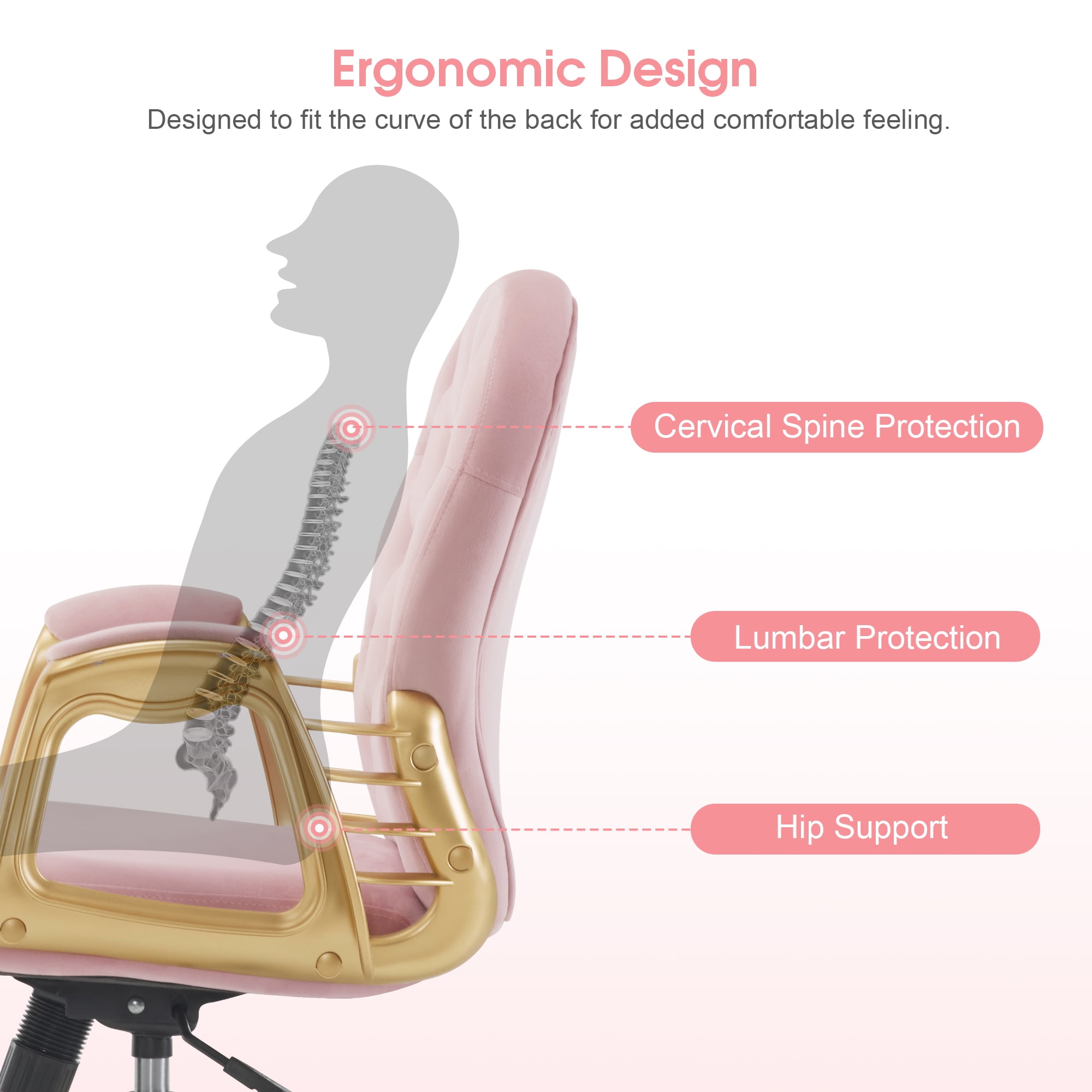 BarberPub Ergonomic Office Chair with Lumbar Support and Wheels, Height Adjustable Swivel Office Chair