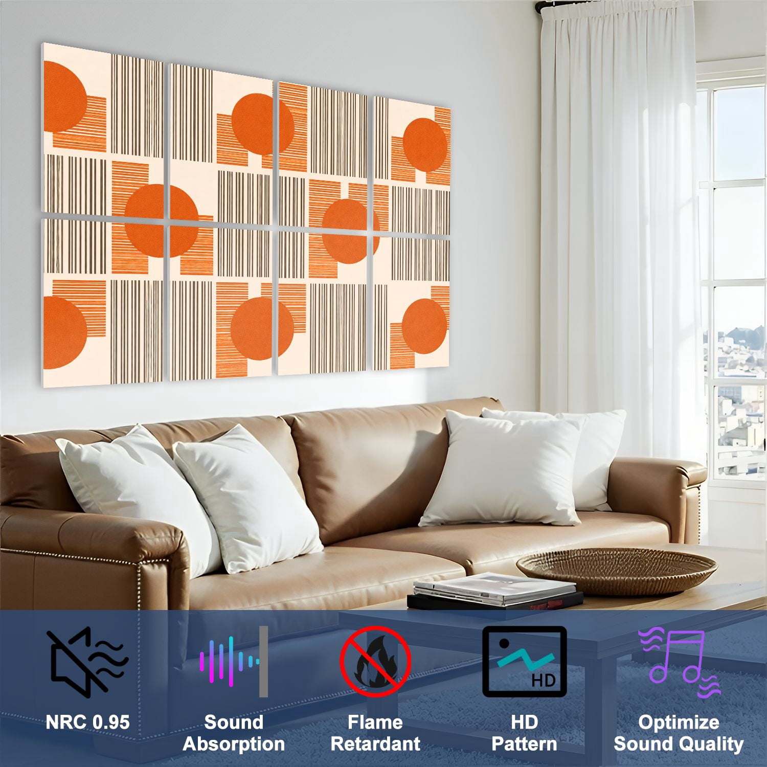 8 Pack Art Acoustic Panels Sound Absorbing contemporary aesthetic shapes geometric elements Creative Decorative Soundproof Wall Panels Self Adhesive for Nursery Game Room Bedroom 48"x32"