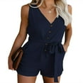 thumbnail image 1 of Women Solid Color Rompers Deep V Neck Sleeveless Short Jumpsuits for Female Playsuit, 1 of 7