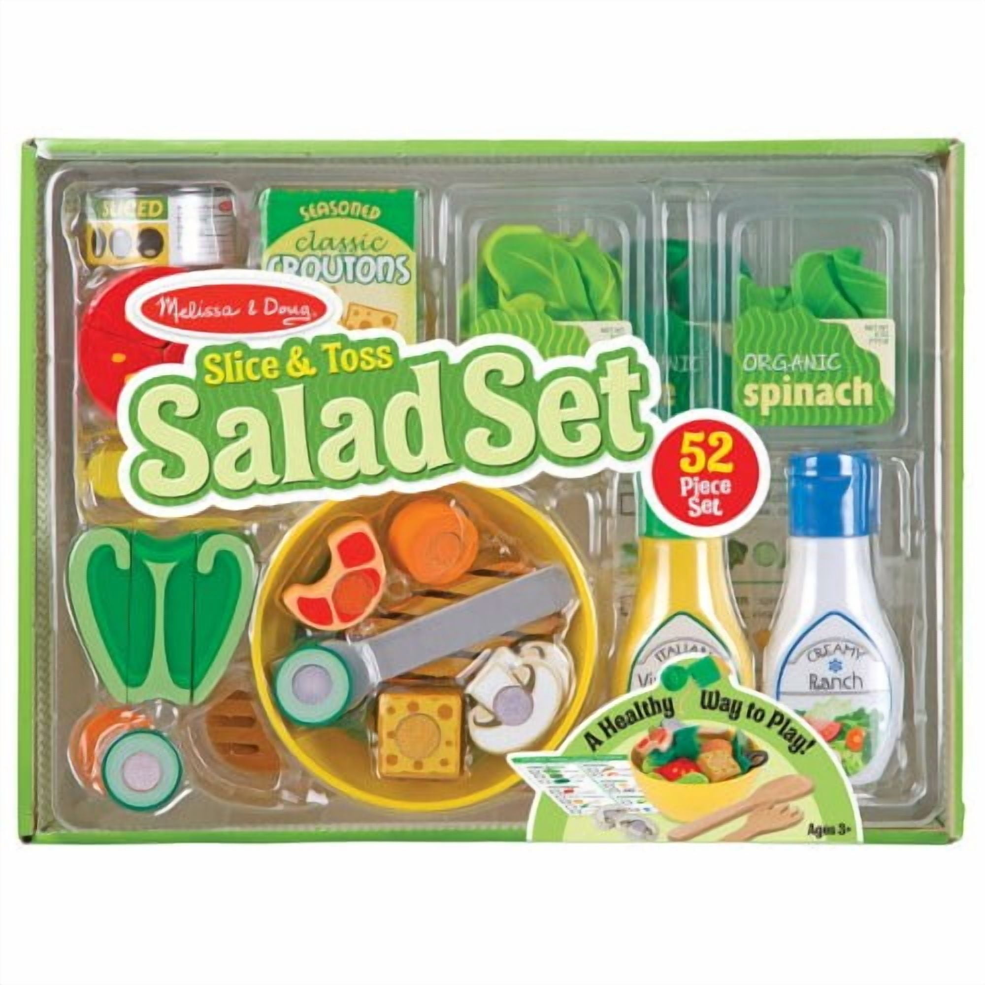 Melissa and Doug Slice and Toss Salad Play Food Set 52 Wooden and Felt Pieces , Green