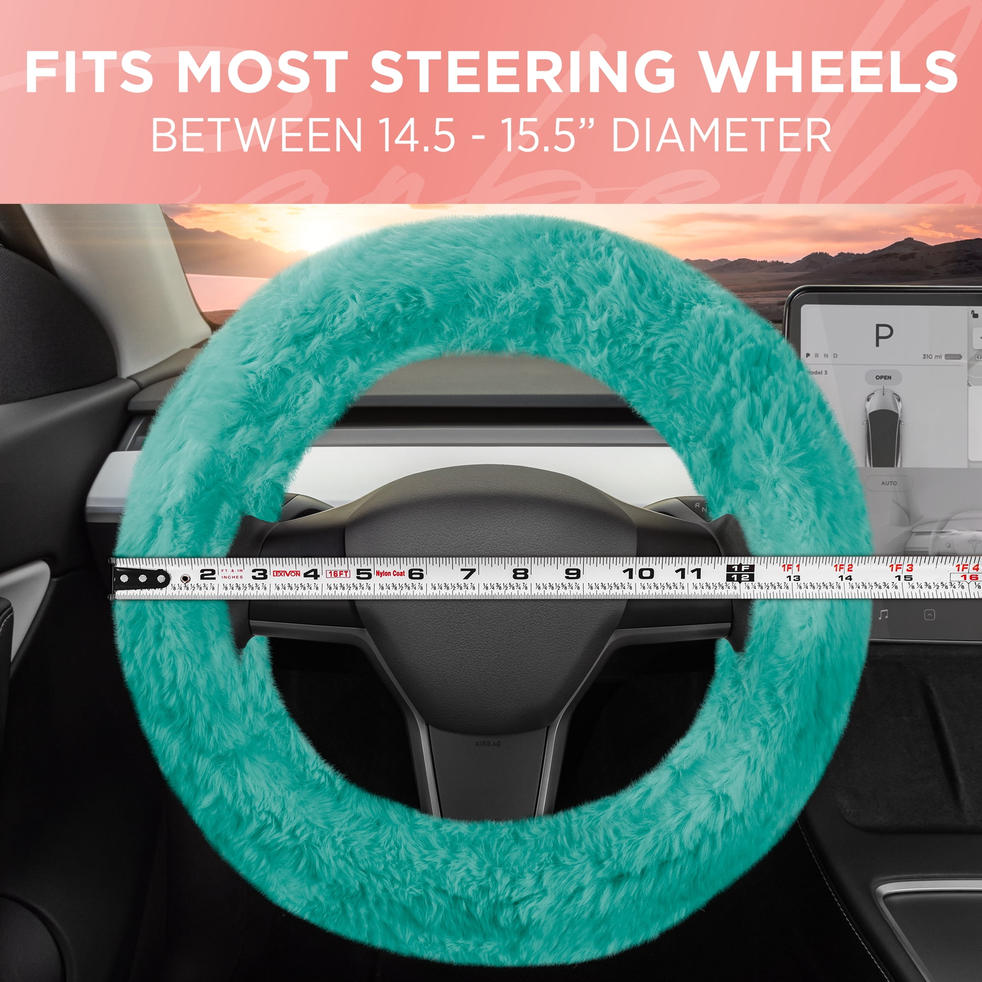 bdk fantastic fleece - faux sheepskin wool steering wheel cover for car truck suv van auto - ultra comfort for your hands - standard size 14-15.5" (mint)