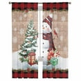 thumbnail image 2 of Red Plaid Christmas Semi Sheer Curtains 72 Inch Length 2 Panels Set,Snowman Xmas Tree Snowflake Gifts Wooden Sheer Kitchen Curtain Voile Window Curtain for Living Room Bedroom Rod Pocket Drapes, 2 of 7