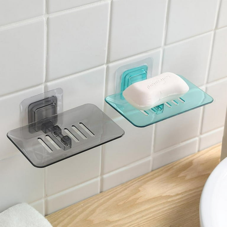 Self-Adhesive Soap Holder Dish Bathroom Shower Storage Plate Wall Mount or  Stand Soap Saver/Dryer Dishes Container Tray Beige 2 Pack 