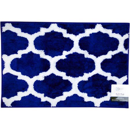 Mainstays Navy White Fretwork Polyester Bath Rug Walmart Com