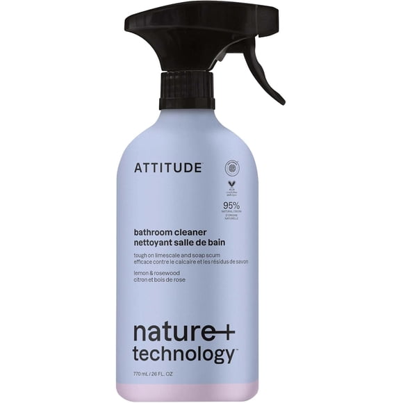 ATTITUDE Vaporisateur Nettoyant pour Salle de Bain, Fabriqué au Canada, Vérifié EWG, Élimine les Résidus de Savon, le Calcaire, Sans Traces, Citron et Bois de Rose, 770 ml