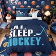 thumbnail image 3 of Meiyoeat Eat Sleep Hockey Print Bedding, Ball Gamer Duvet Cover Full, Navy Light Blue,3pcs,No Comforter,Navy Blue Reversible, 3 of 6