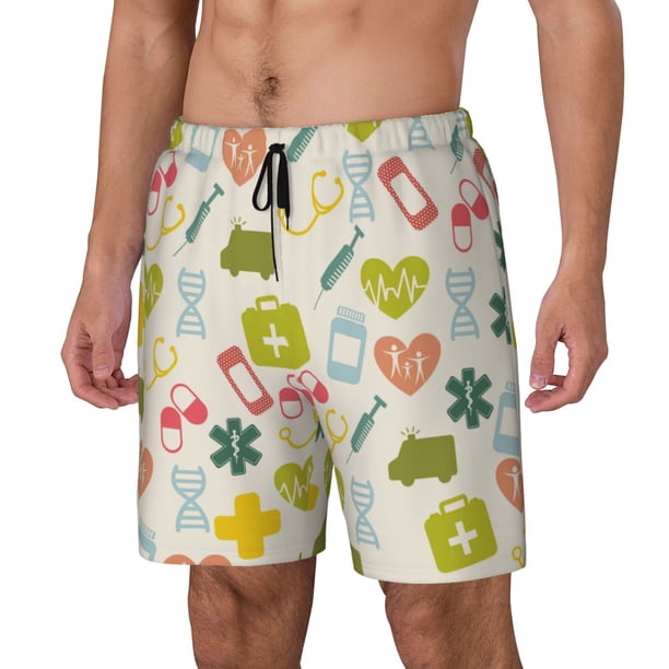 Fotbe Medical Icons Traje de Baño para Hombre – Shorts de Natación de Secado Rápido con Forro y Bolsillos-3X-Large