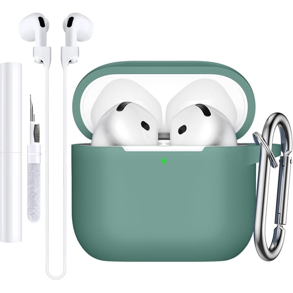 Comvin for Apple Airpods 5 & 4 Case Cover for Women Men, with Cleaner Kit Fits & Anti-Loss Strap, Green