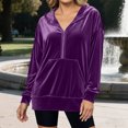 thumbnail image 5 of Jowamay Velvet Half Zip Hoodies Women Half Zip Casual Long Sleeve Hooded Sweatshirts Loose Pullover Tops for Travel, 5 of 7