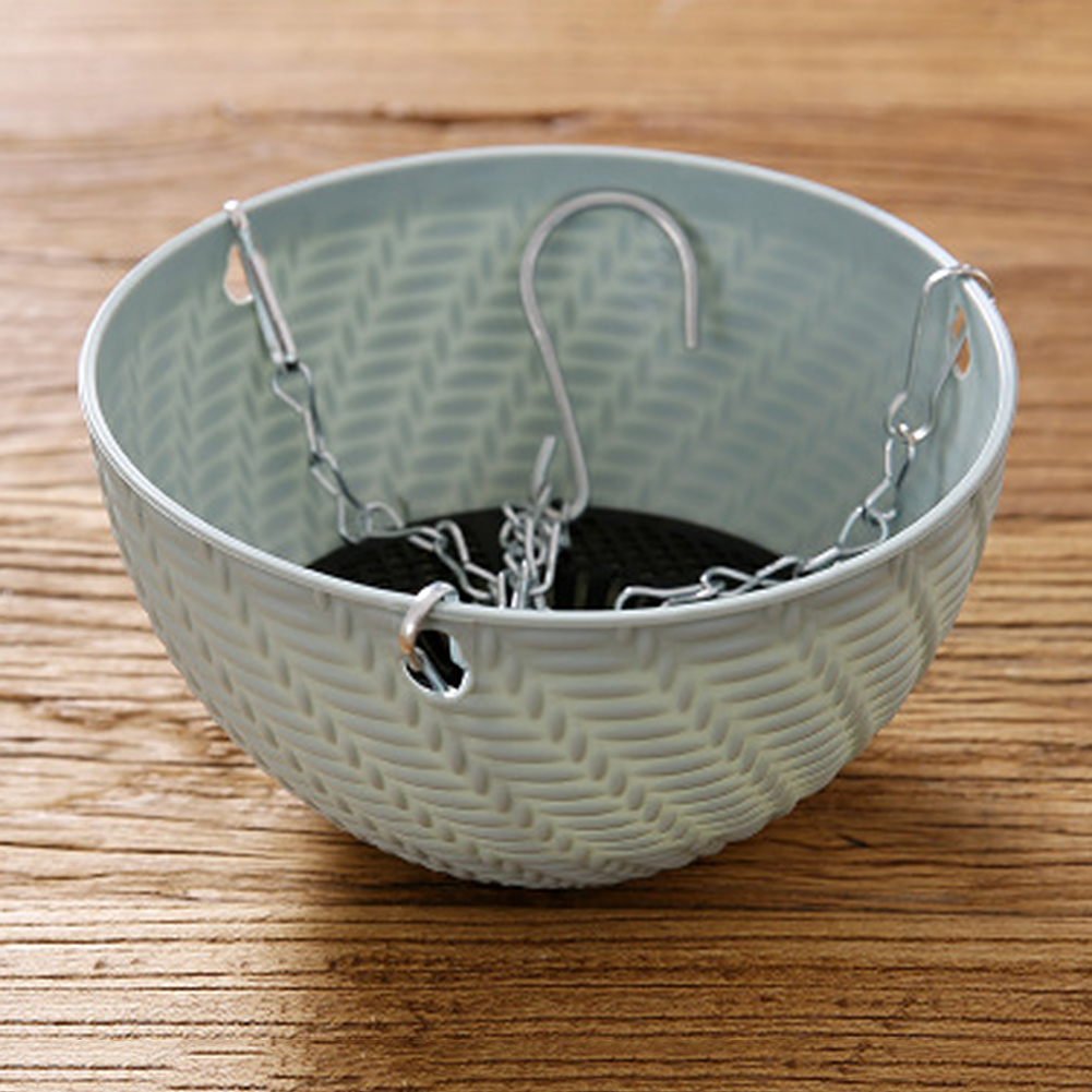 Hanging Baskets Rattan Woven Round Plastic Flower Pot Plant With Chain