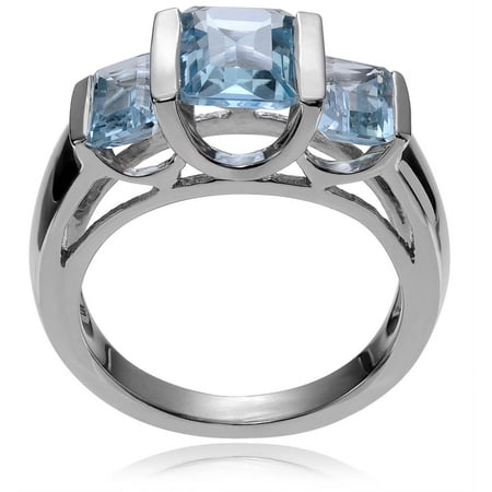 Brinley Co. Women's Blue Topaz Sterling Silver Polished 3-Stone Fashion Ring