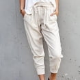 thumbnail image 2 of gakvov Cargo pants For women Women Casual Solid Cotton Linen Drawstring Elastic Waist Calf-Length Pencil Pants, 2 of 7